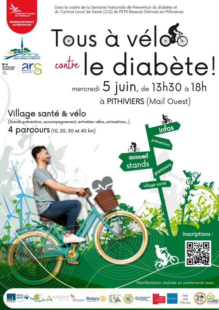 affiche de tous à vélo contre le diabète
